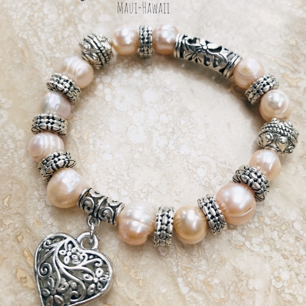 NWT Sterling silver peach color love bracelet